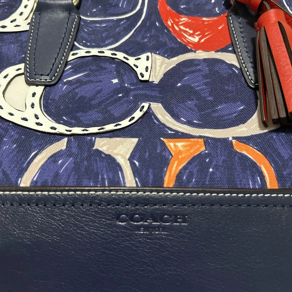 COACH Candace Legacy Heritage Scribble C & Leather Carryall in Navy Blue NWT - Picture 4 of 15